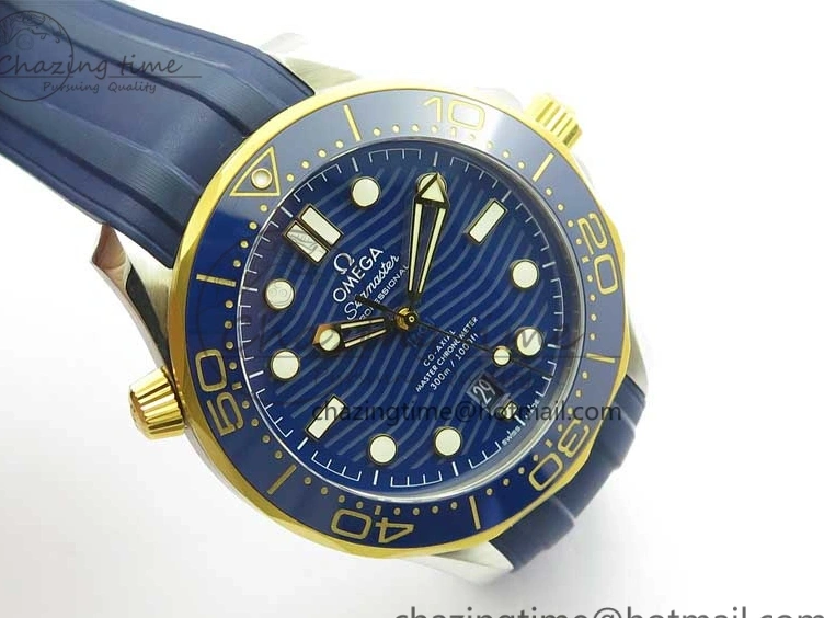 0321 Refined 2018 Seamaster Diver 300M SS YG VSF 1:1 Best Edition YG Bezel Blue Dial on Blue Rubber Strap A 7898
